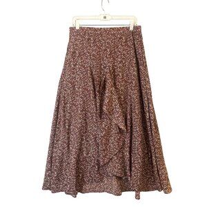 Mikarose Women's Size L Burgundy Floral Maxi Skirt With Pockets Flowy EUC